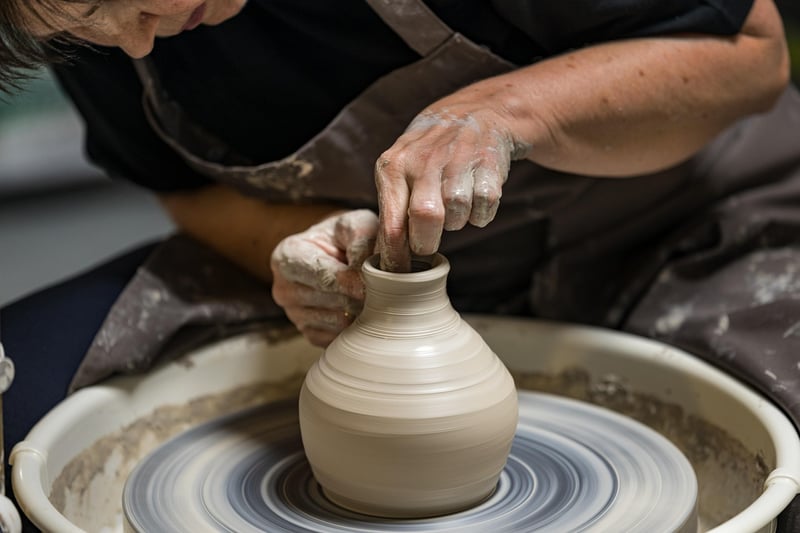 Pottery on a potter's wheel