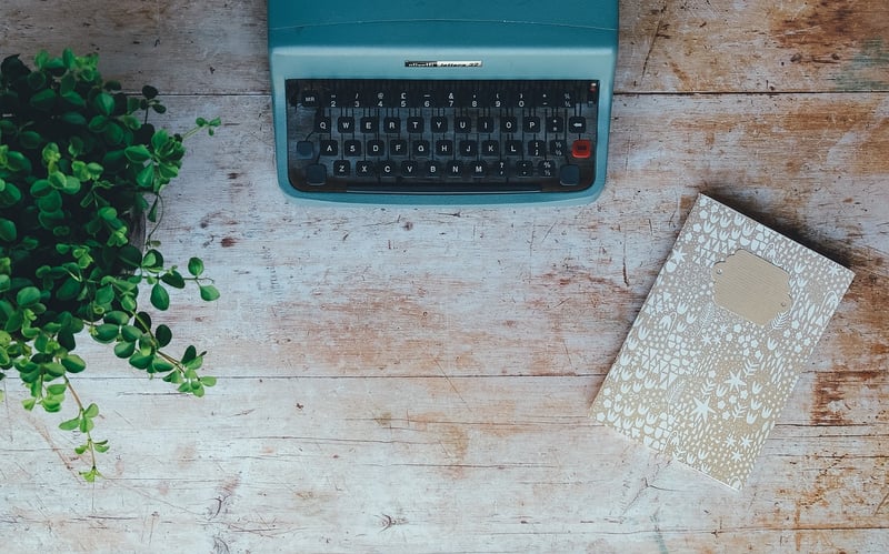 Workshop desk with typewriter